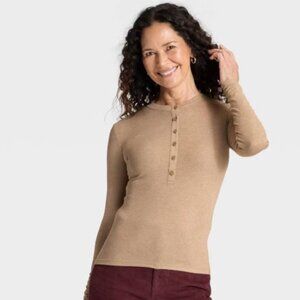 Women's Long Sleeve Henley Shirt - Universal Thread™ Heather Taupe XS